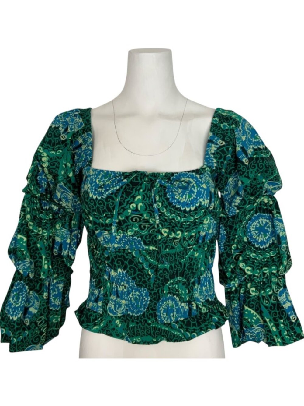 Anthropologie Porridge Tiered Poplin Blouse Top XS Green Cropped